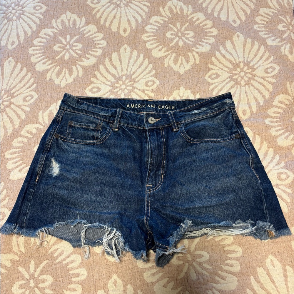 American Eagle Outfitters Distressed Dark Blue Jean Shorts